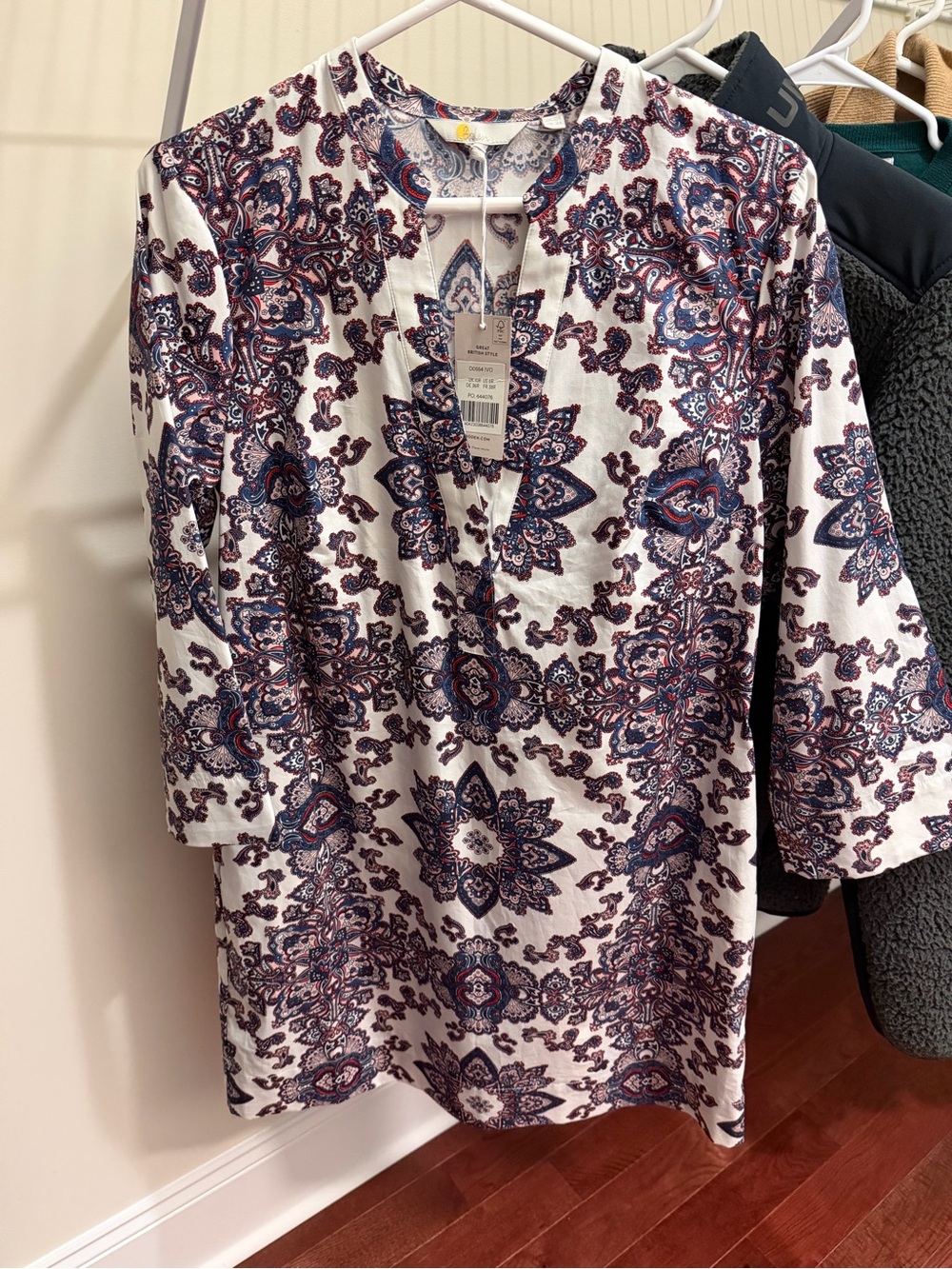 Boden White Tunic with Navy and Burgundy Paisley